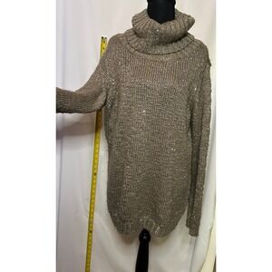 Liz CLAIRBORNE Woman 1X Taupe‎ Sequin Knit Cozy Cowl Neck Sweater